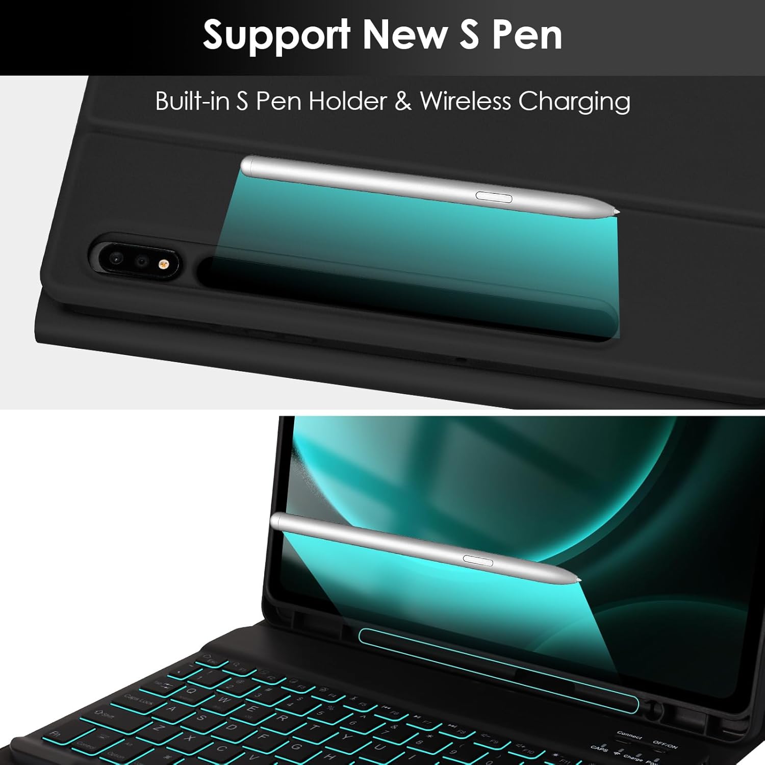 LAMA Backlit Keyboard Case for Samsung Galaxy Tab S10 Lite/S10 FE/S9 FE 10.9'', Detachable Wireless Keyboard Case for Galaxy Tab S9/S8/S7 11'', Lightweight Stand Cover with Built-in S Pen Holder, BK
