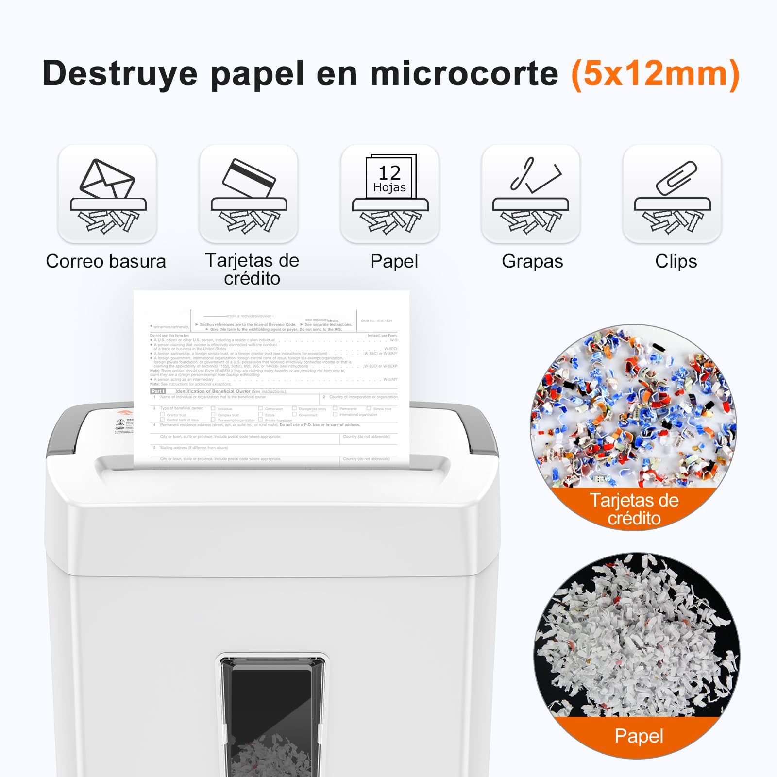 Bonsaii Destructora de Papel 12 Hojas Microcorte, Papelera 21L | Nivel de seguridad DIN P-4, sistema antiatascos, protección térmica, ideal para oficina y hogar, C275-B