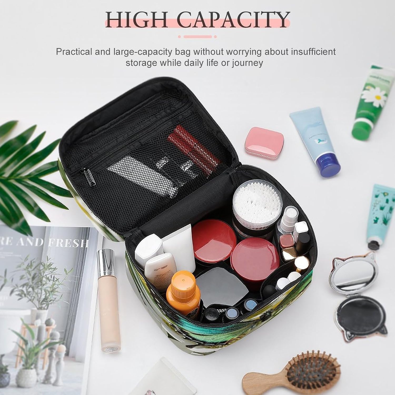 Music Butterfly Makeup Bag Large Capacity Travel Cosmetic Bag Lightweight Hand-held Toiletry Bags Portable Cosmetic Pouch Cute Make Up Pouch for Women image 4