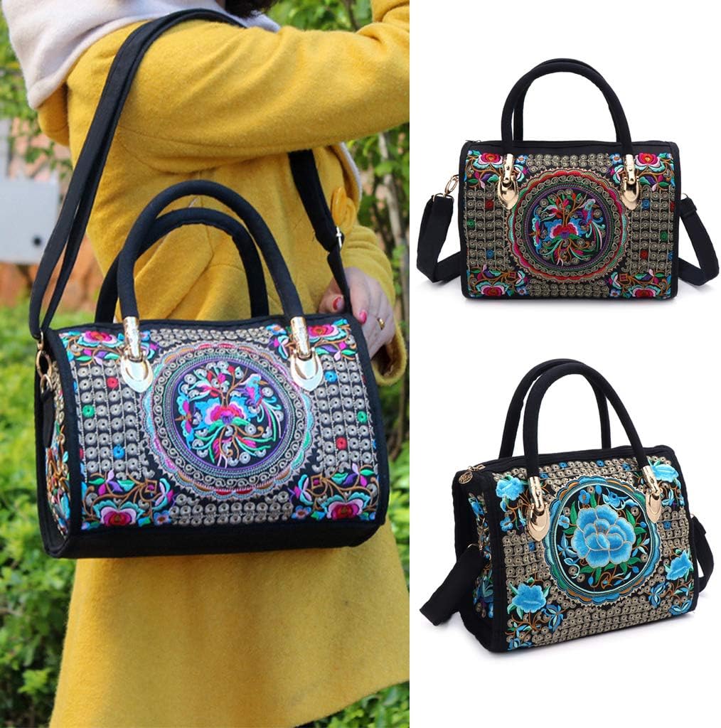 Women Floral Embroidered Handbag Ethnic o Canvas Shopping Bag