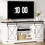 CABIHOME Farmhouse TV Stand and Entertainment Center for TV Up to 65 Inches with Sliding Barn Doors and Adjustable Shelf, TV Media Storage Console Table and Furniture for Living Room, Bedroom, White