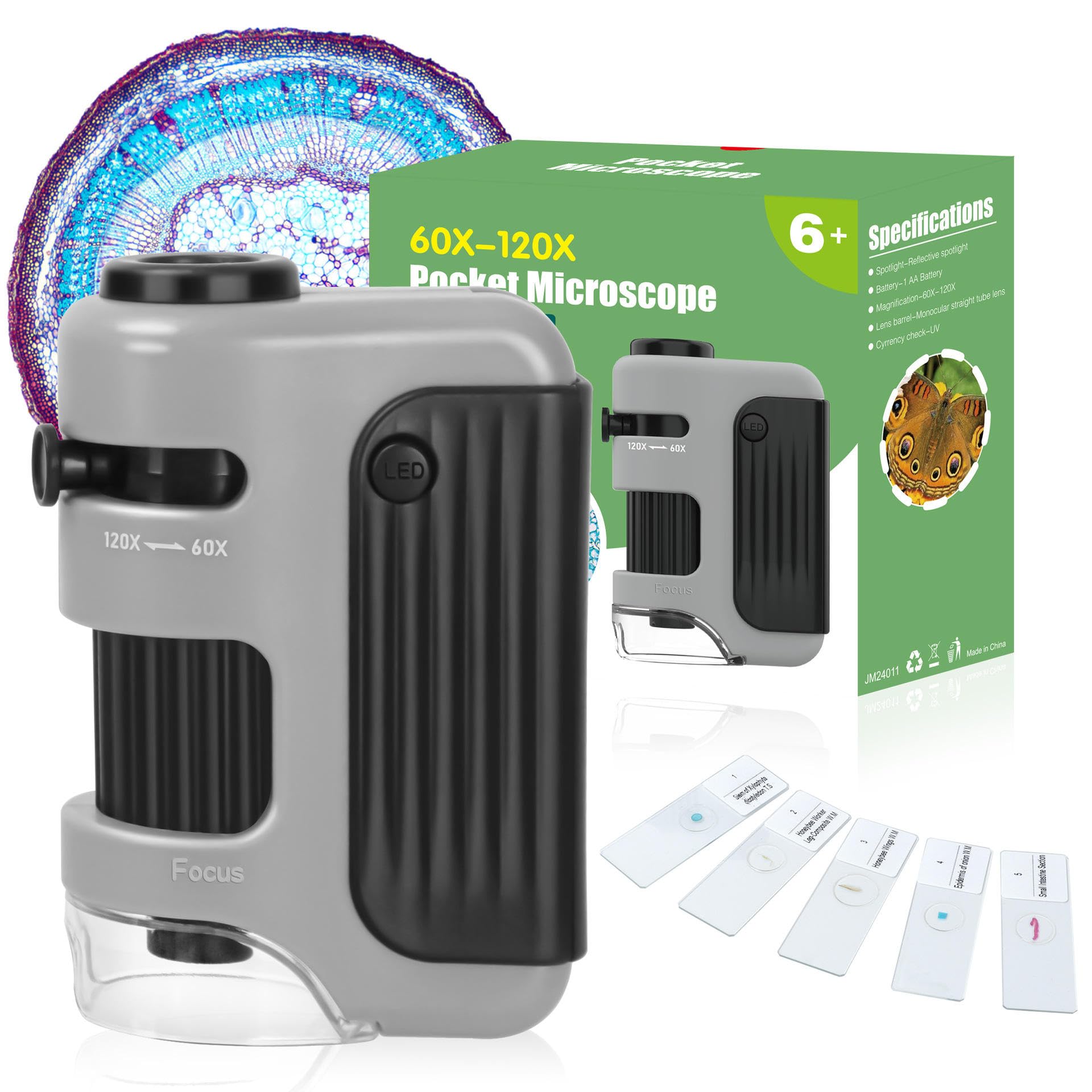 superbrite plus 60x-120x power led lighted pocket microscope