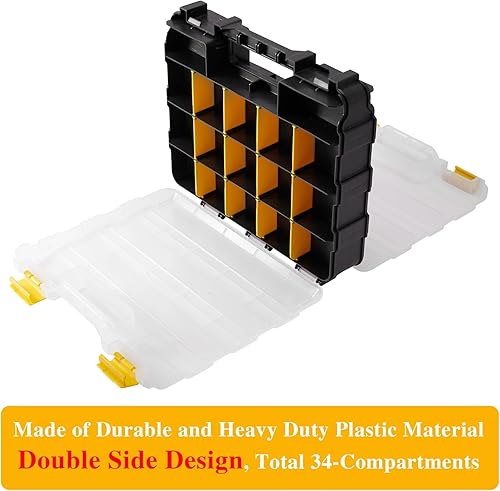 Miniatura 9 de Caja organizadora de herramientas con 34 compartimentos y divisores extraíbles, caja de herramientas de plástico duradero de doble cara