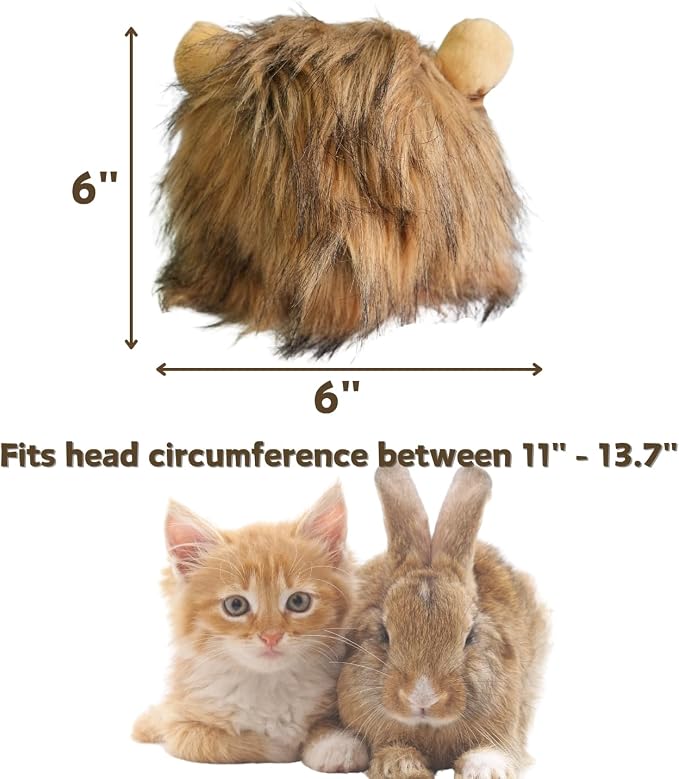 Peluca de Melena de León para Conejo Gato Disfraz Halloween Ajustable miniatura 2