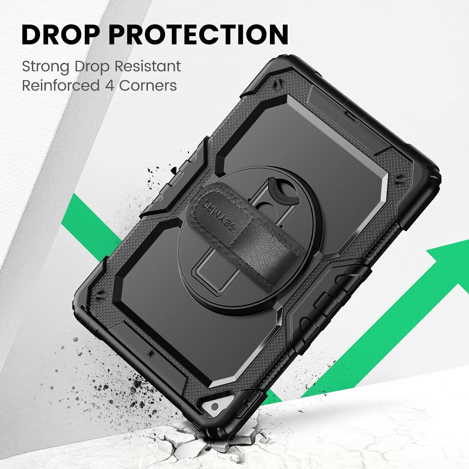 SEYMAC for iPad Air 3/ Pro 10.5 inch Case, Heavy Duty Full-Body Shockproof Protective Case with Screen Protector, 360° Rotating Stand, Hand/Shoulder Strap for iPad Air 3rd Gen, Black