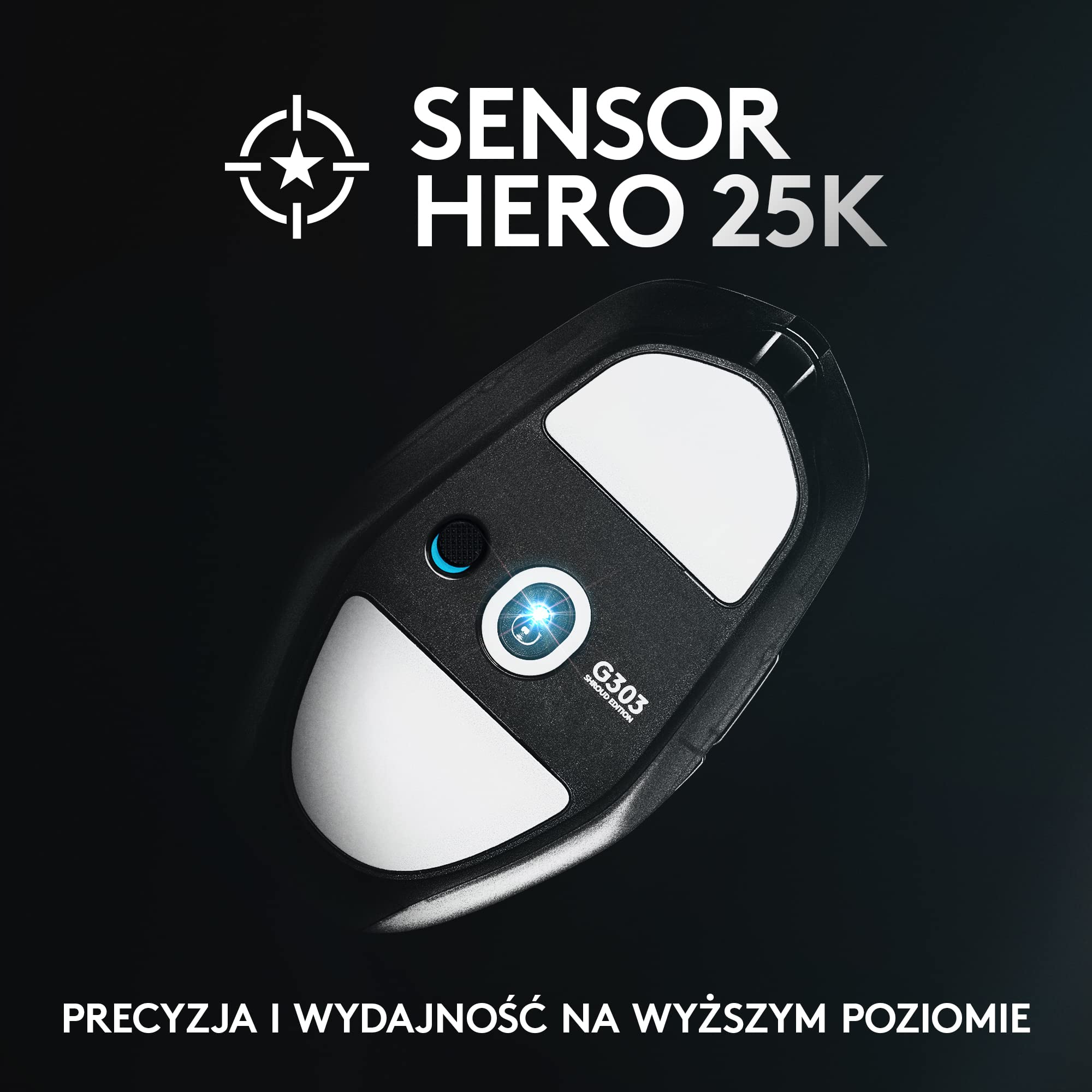 Logitech G303 Shroud Edition Bezprzewodowa mysz gamingowa – technologia łączności bezprzewodowej LIGHTSPEED – HERO 25K – 25 600 DPI – 75 gramów – 5 przycisków – PC – Czarna
