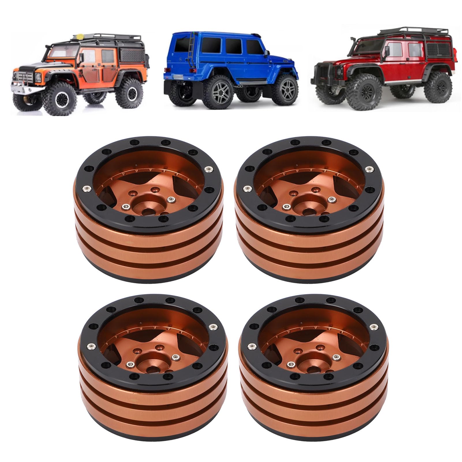 4 szt. Piasta koła ze stopu aluminium CNC, 1,9-calowy wytrzymały zamiennik do samochodu gąsienicowego RC SCX10 w skali 1/10 Trwała, wytrzymała, ścierna, obciążona konstrukcja (Copper)
