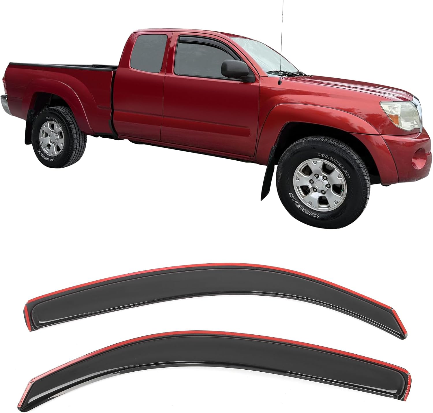 IKON MOTORSPORTS in Channel Window Visors Compatible with 2005-2015 Toyota Tacoma Access Cab, Slim Style Acrylic Smoke Rain Guards, Side Window Wind Deflectors 2PCS