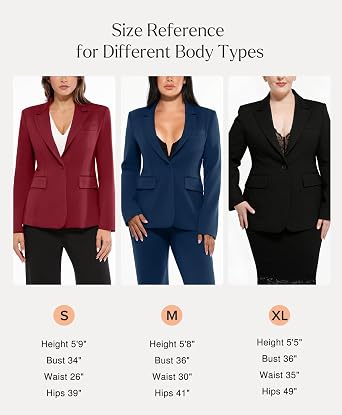 Popilush Blazers for Women Notched Lapel Long Sleeve Blazer with Shoulder Pads Slim Business Work Office Jacket & Back Vent