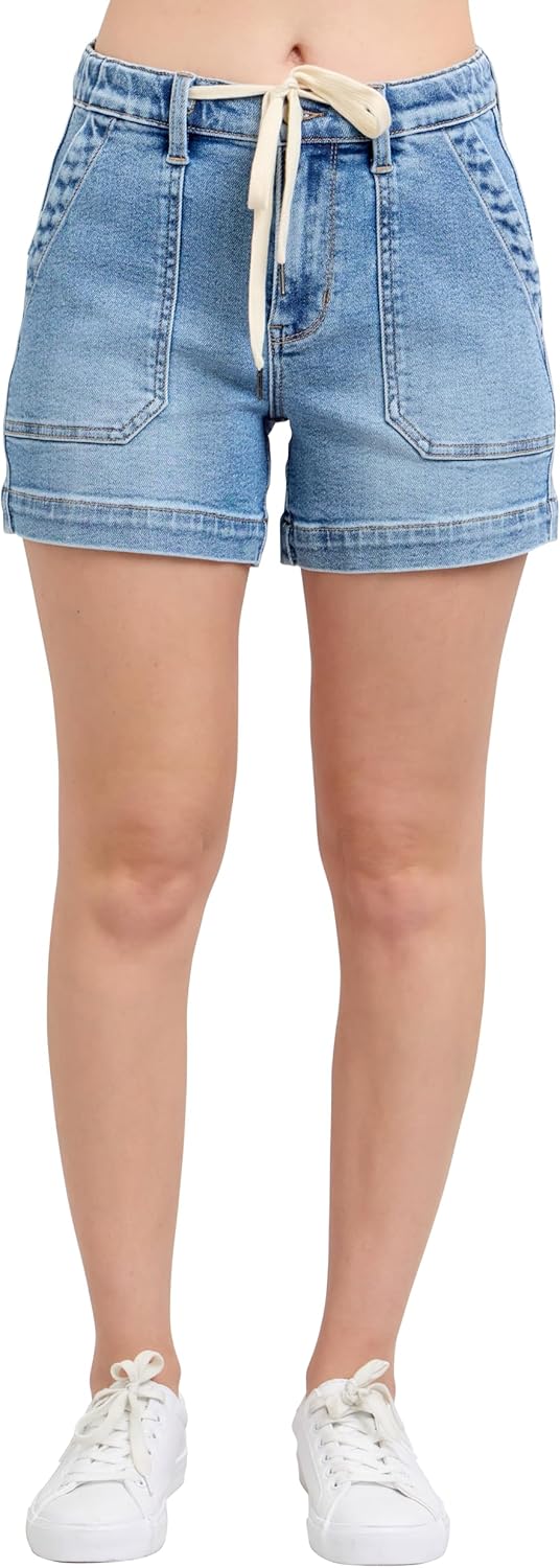 Judy Blue Womens Shorts - High Waisted Vintage Wash Jogger Shorts