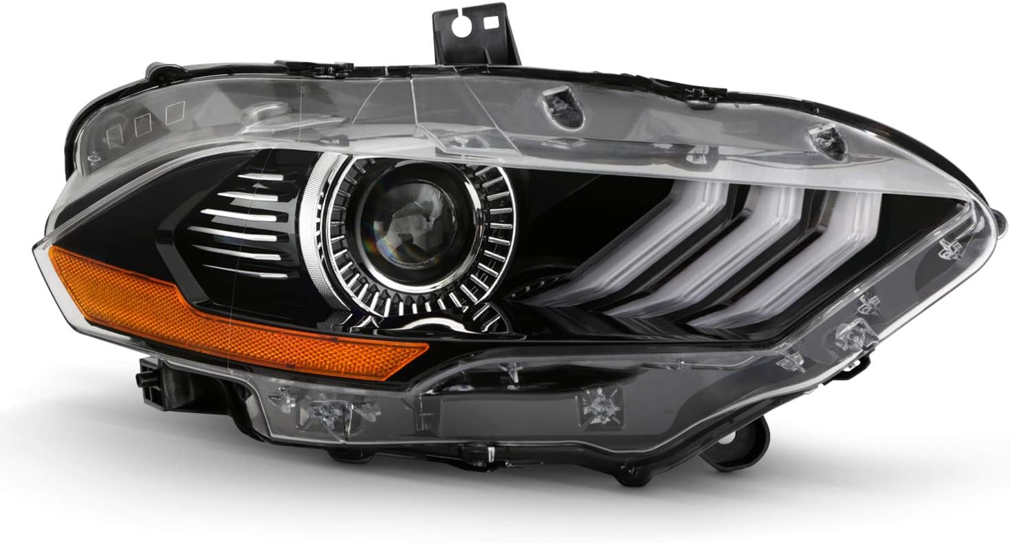 AKKON - Fits 2018-2023 Ford Mustang LED Tube [Factory Style] Projector Black Headlight Headlamp Replacement Passenger Right Side
