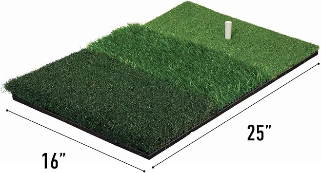 Franklin Sports Tri-Turf Golf Hitting Mat with Rubber Tee - Practice Aid Golf for All Levels - Portable Hitting Grass for Golf Driving