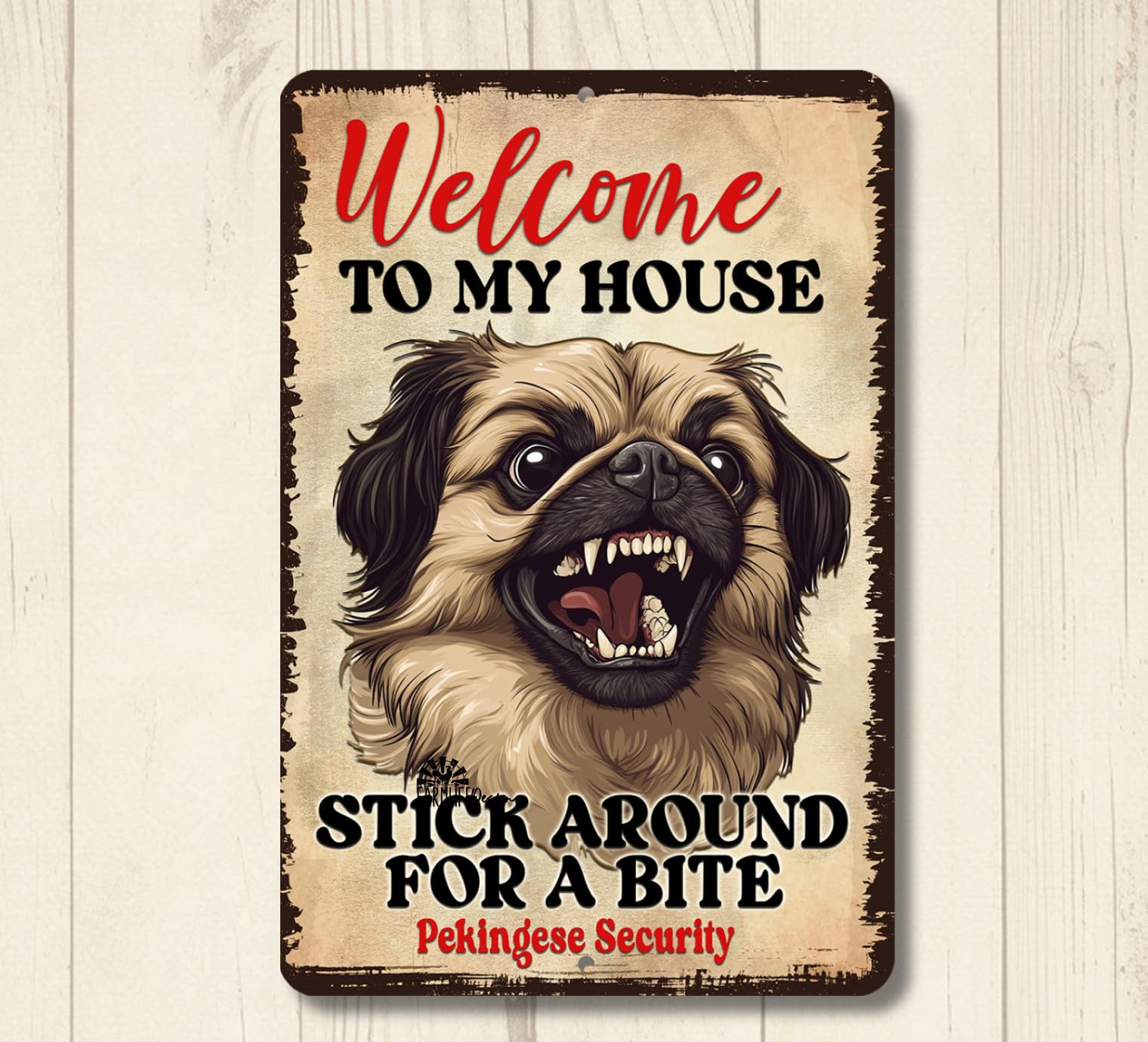 Pekingese Welcome Yard House Sign funny dog metal security warning tin outdoor home decor