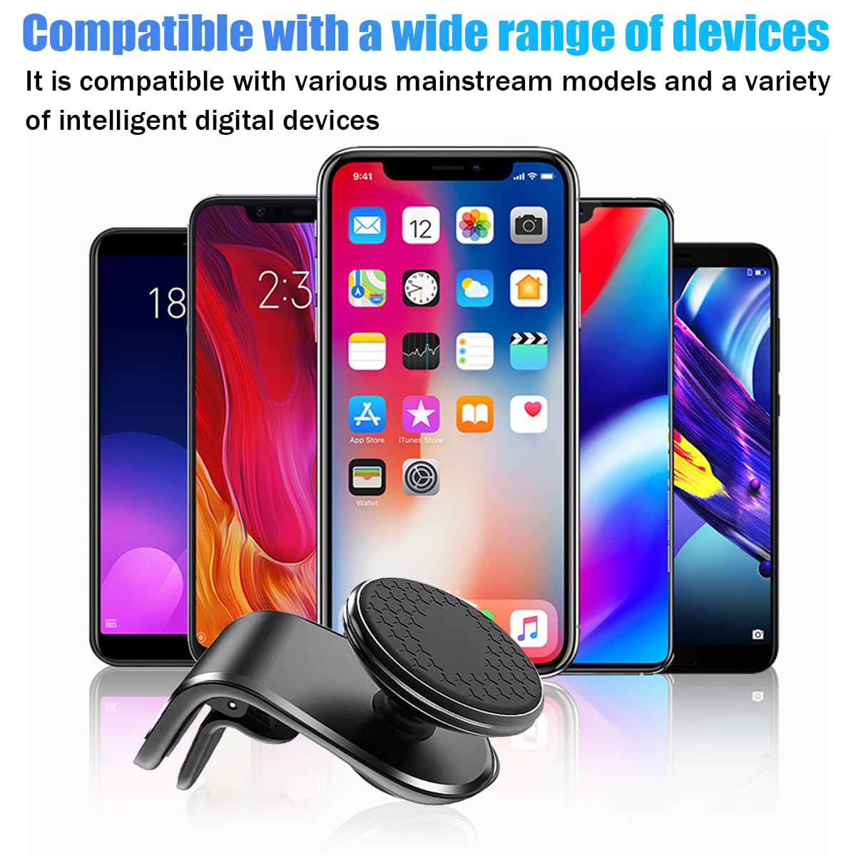 Support Magnétique Voiture Téléphone - Rotation 360°, Fixation L, Noir | Compatible Tous Smartphones, Aimant Puissant - 5