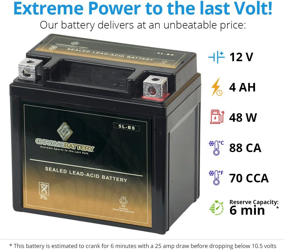 YTX5L-BS High Performance Motorcycle Battery - Maintenance Free - Sealed AGM
