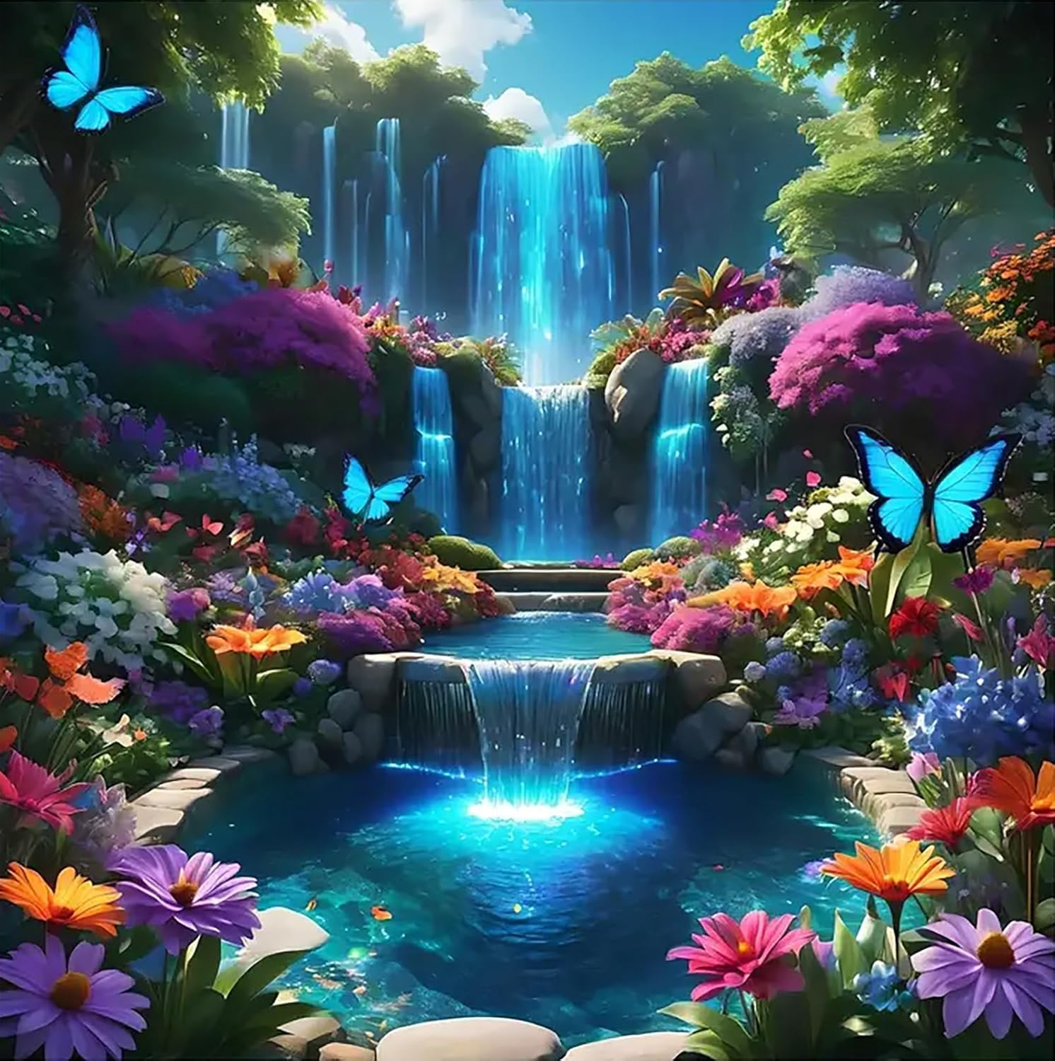 Jakener Diamond Painting0324-8 Waterfall Diamond Art Kits For Adults,Diamond Painting Kits For Adults Diy 5D Round Full Drill Gem Art And Crafts For Home Wall Decor 35X35cm/14X14in ﻿