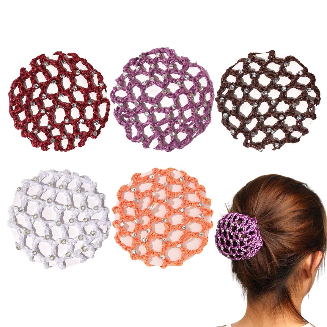 Redecilla Moño con Estrás 10 cm Reutilizable Elástica Ajustable para Mujeres Bailarinas Bodas Multicolor