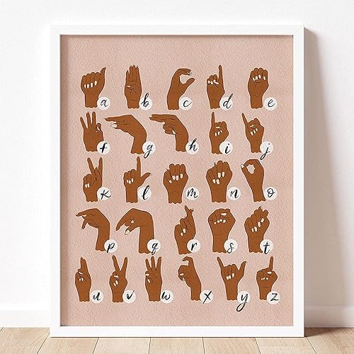 Póster de lenguaje de señas americano inspirador arte de pared ABC alfabeto educación impresiones en lienzo vintage pintura a mano oficina
