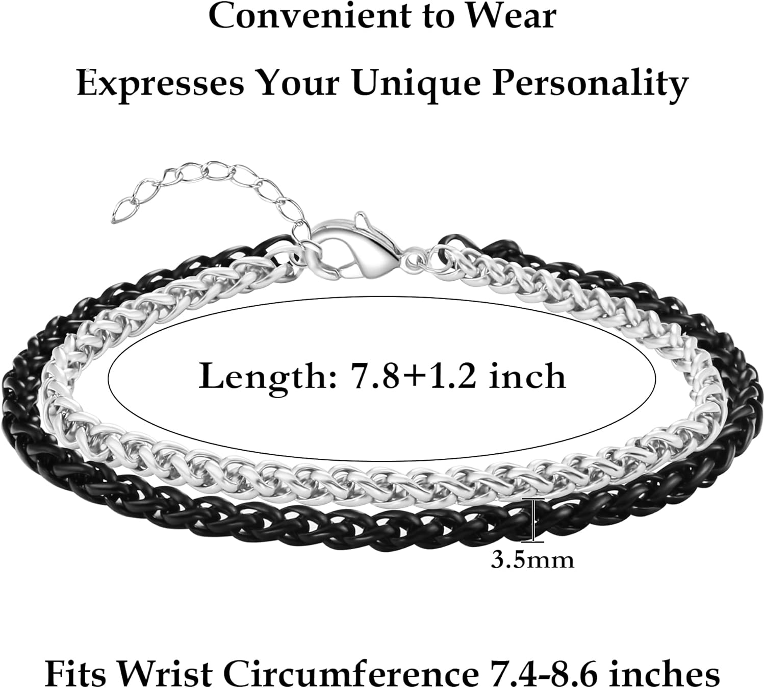 Silver and Gold Bracelet for Men, Cuban Chain Bracelet Set Water Proof Stainless Steel Bracelet for Him, Adjustable Gold Link Men Braclet as Valentines Jewelry Gifts for Boyfriend, Dad and Son - Image 3