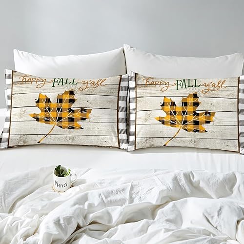 Miniatura 5 de Feelyou Juego de funda de edredón de otoño feliz para todas las estaciones, juego de ropa de cama con temática de Acción de Gracias, hojas de arce,
