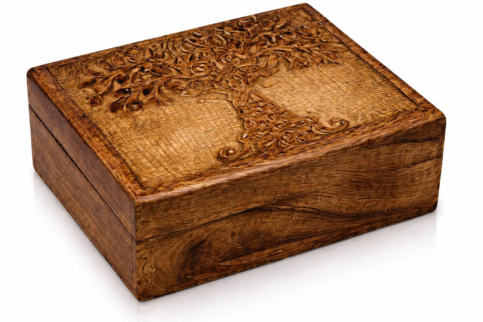 Boîte à bijoux arbre de vie en bois sculpté main | Écrin de prestige Global Village Bazaar