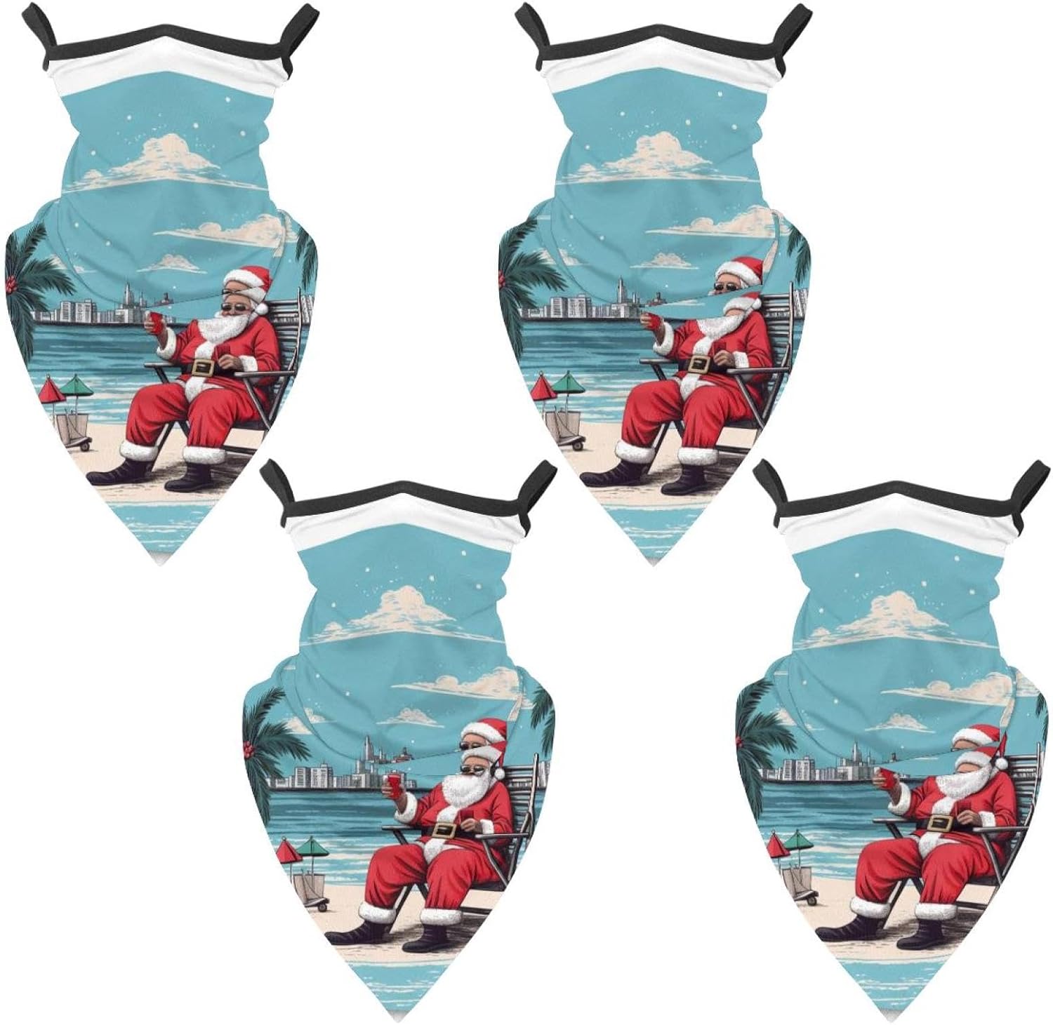 4 Pack Santa Beach Vacation Neck Gaiter Face Cover Scarf, Breathable Sun & Wind-proof for Skiing Fishing Hiking Cycling