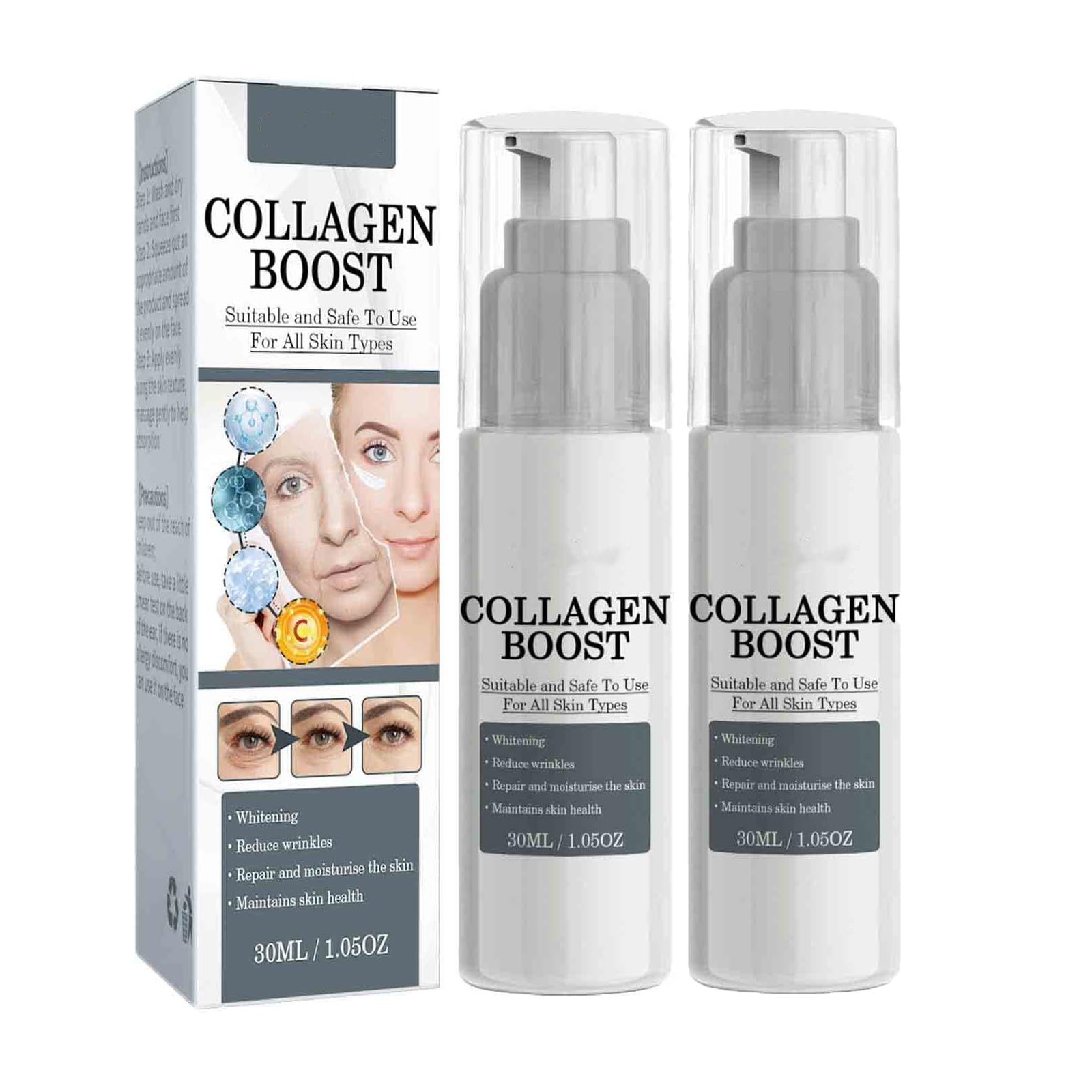 Collagen Boost Anti-Ageing Serum, Collagen Boost Anti-Ageing Serum Anti-Wrinkle Serum, Collagen Booster for the Face with Hyaluronic Acid (Pack of 2)