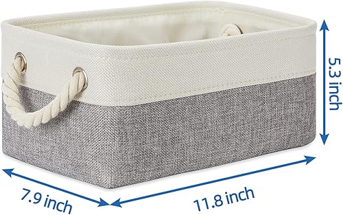 Vista 30 de Temary Canastas de almacenamiento pequeñas de tela para armario, paquete de 6 cajas de almacenamiento decorativas con asas de cuerda para organizar