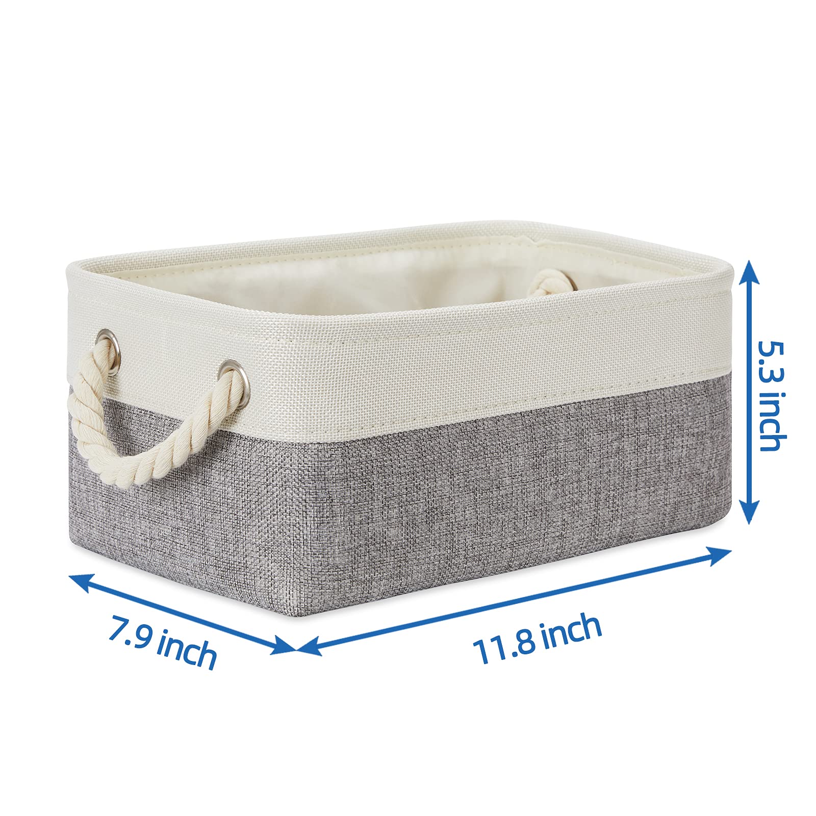 Temary Kleine Aufbewahrungskörbe aus Stoff, dekorativ, faltbar, Geschenkkörbe, leer für Zuhause, 6 Stück, Weiß und Grau, 30 x 20 x 13,5 cm (L x B x H)