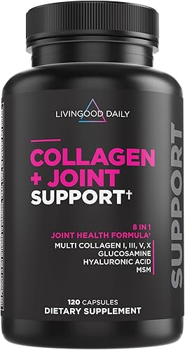Livingood Daily Colágeno + apoyo articular, péptidos de colágeno múltiple alimentado con pasto I III V X con ácido hialurónico, suplemento de apoyo