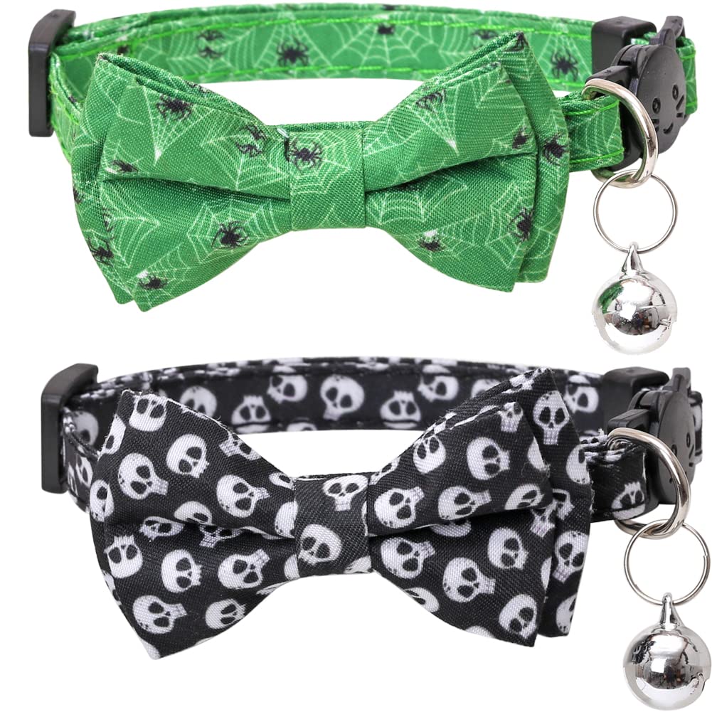 Halloween Cat Collar Breakaway with Cute Bow Tie and Bell for Kitty Adjustable Safety
