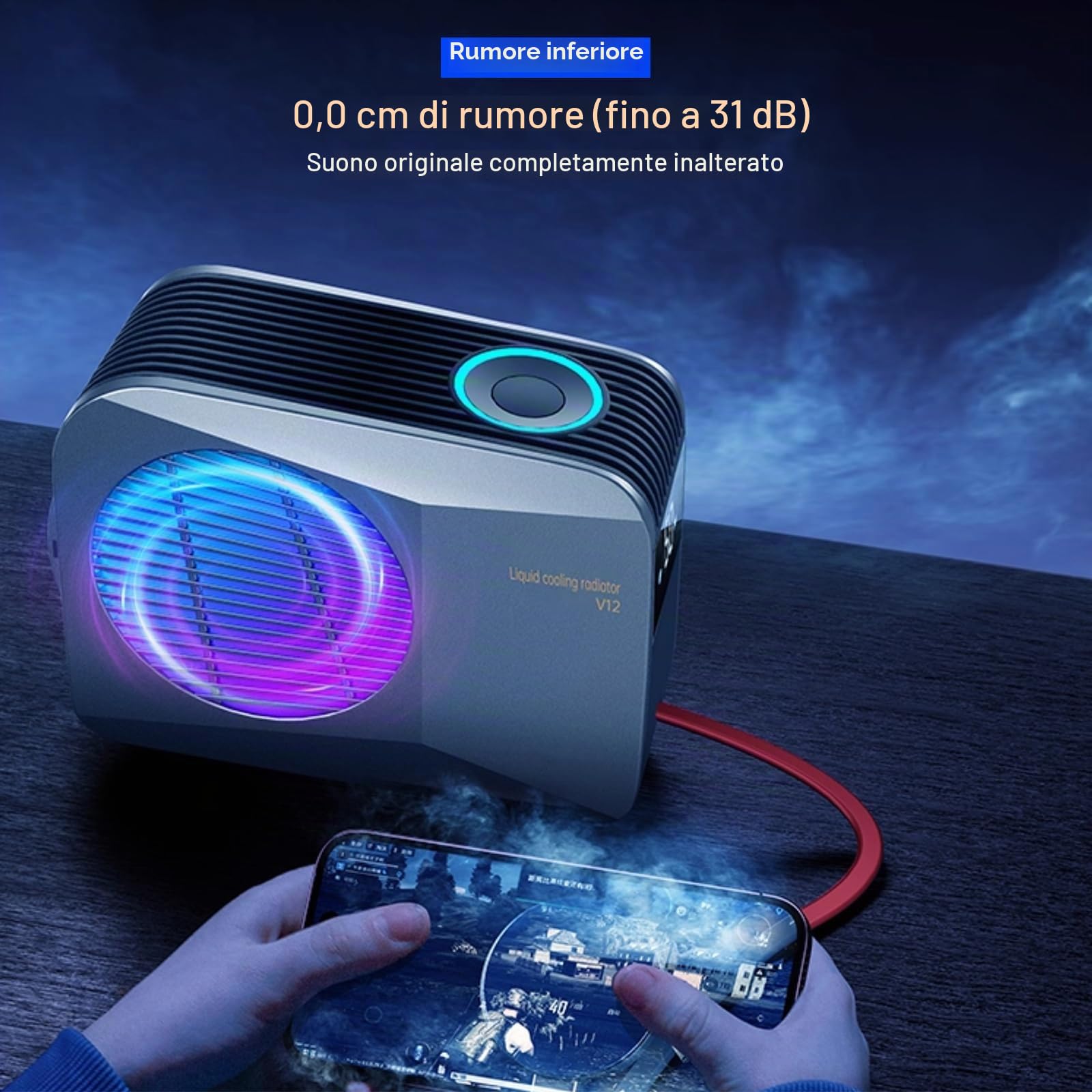 Raffreddamento per telefono per videogiochi, live streaming, 50 W, magnetico, con radiatore a liquido a basso rumore, per iPhone serie MagSafe, Android, iPad, tablet, con ventola di raffreddamento RGB