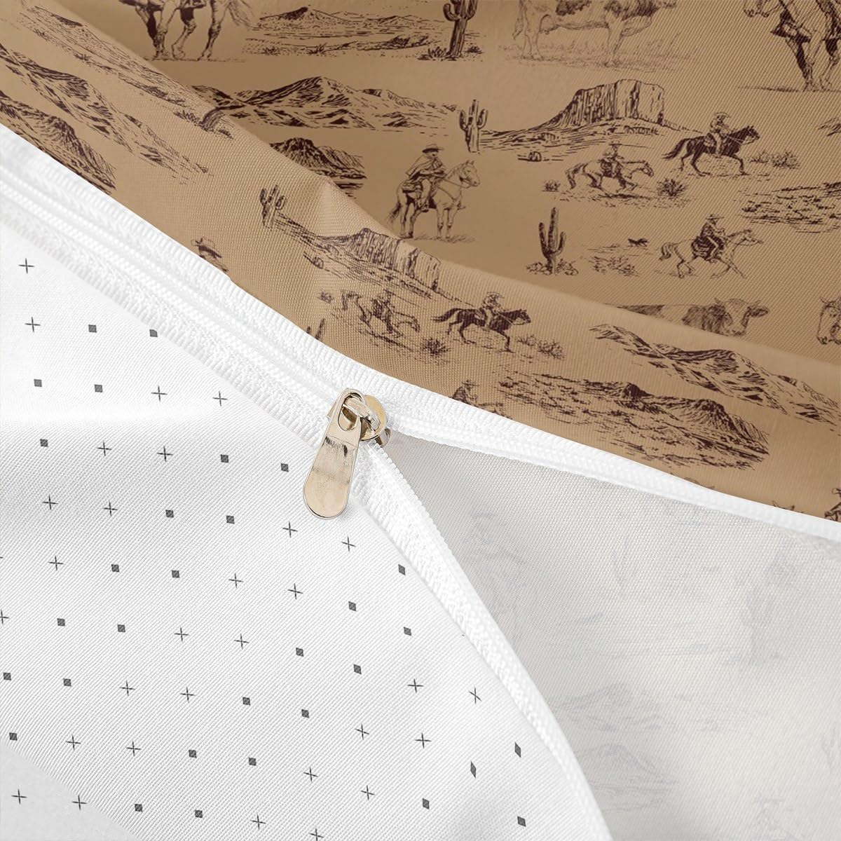 Feelyou Kids Wild West Cowboy Bedding Set Queen Size Western Decor Duvet Cover for Boys Girls Teens Bedroom Decor Rodeo Cowboy Style Comforter Cover Set Brown Bedspread Cover with 2 Pillow Case - Image 6