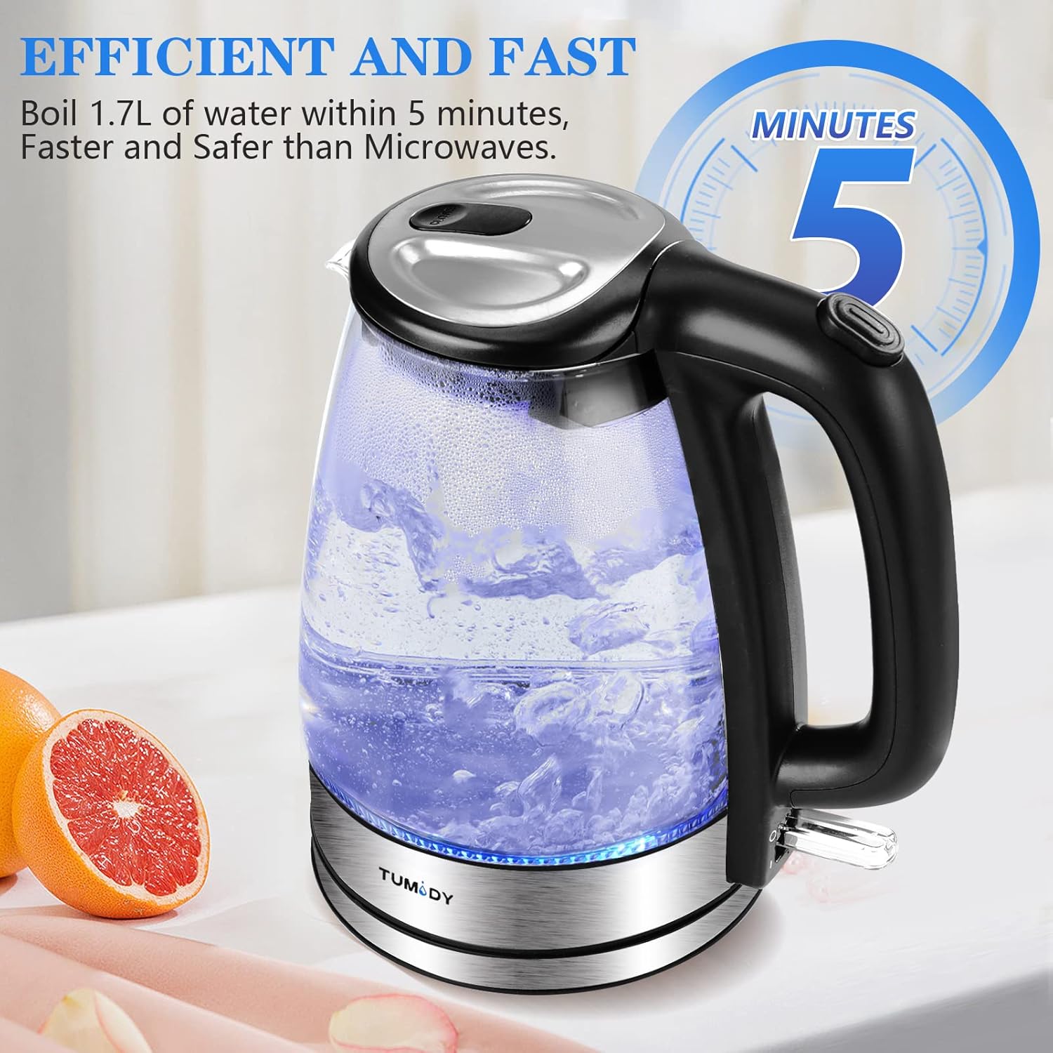 Glass Electric Kettle,1.7L Hot Water Boiler LED Lights, Comfy Touch Handle Wide Opening Cordless Tea Heater for making Tea Coffee (12872)