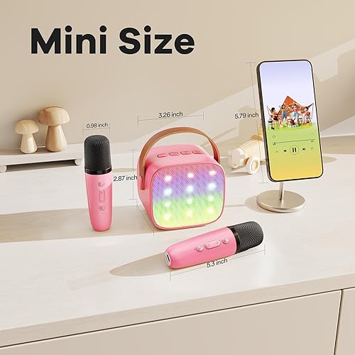 Miniatura 76 de Mini máquina de karaoke con 2 micrófonos inalámbricos para niños y adultos, altavoz Bluetooth portátil, regalo de cumpleaños de Navidad 2025