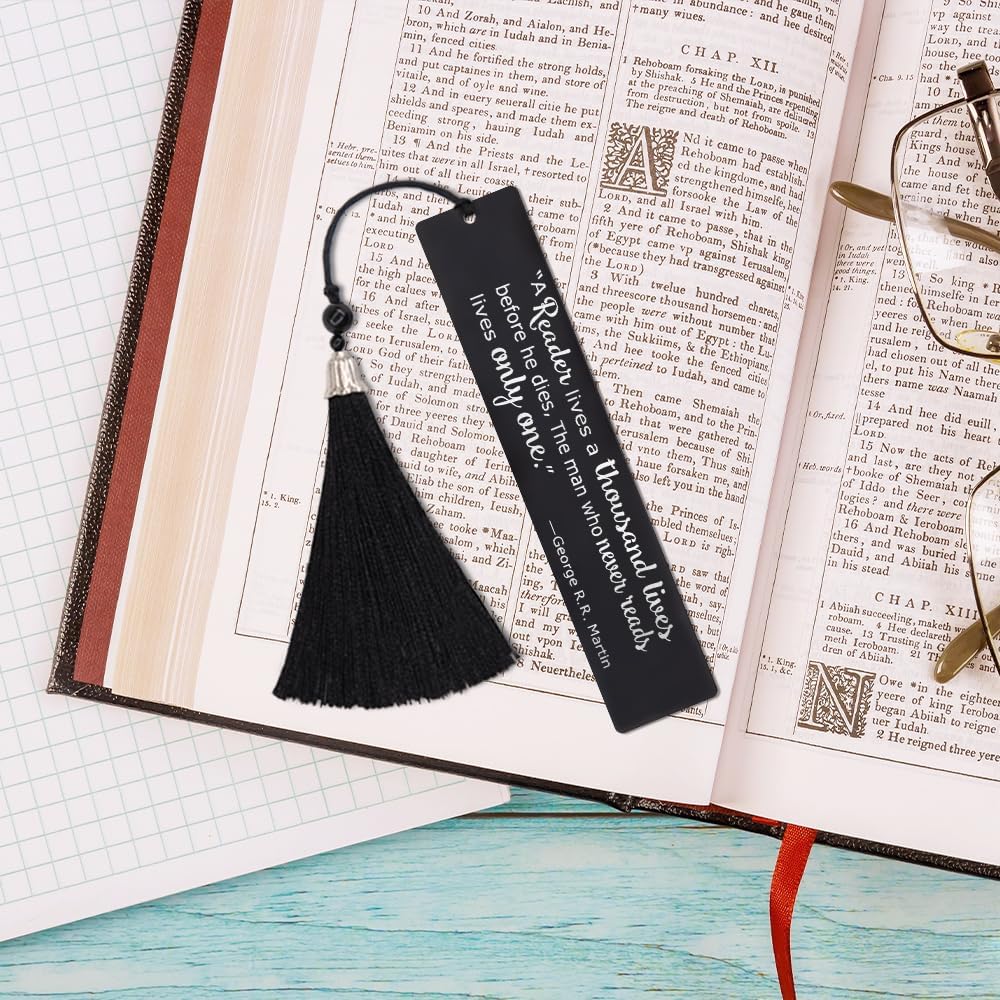 DYJYBMY A Reader Lives A Thousand Lives Before He Dies Engraved Metal Bookmark, Funny Bookmark Gifts for Women LibrarianTeacher Book Snob, Retirement Gifts for Bookworm Book Lover - Image 5
