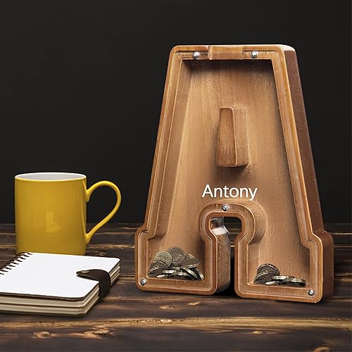 Miniatura 6 de Alcancía grande de madera personalizada para niños, niñas, niños y adultos, el mejor regalo para amigos (9.2 pulgadas-G)