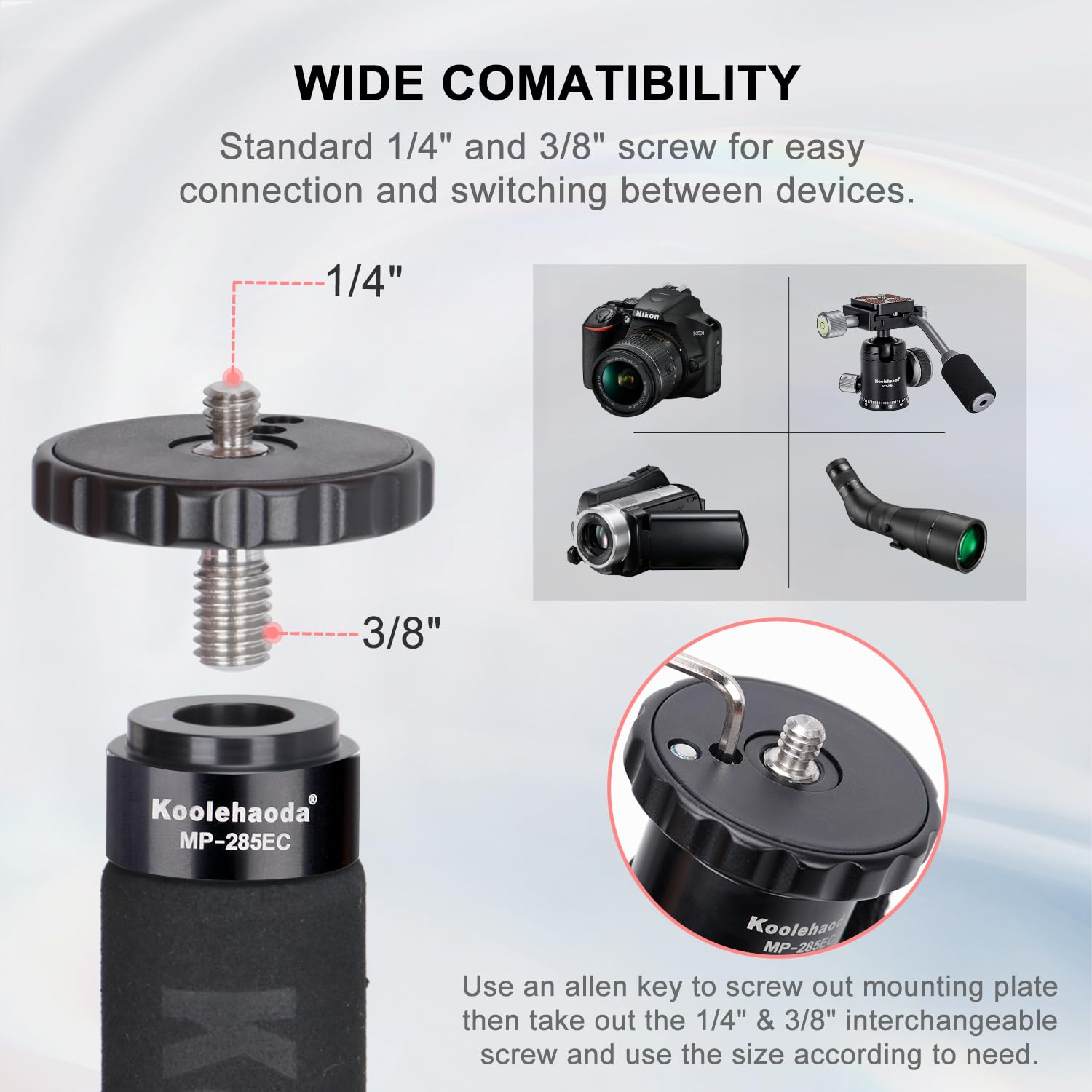 koolehaoda Monopiede per fotocamera da 64"", tubo da 28 mm, in fibra di carbonio, monopiede monopiede leggero e compatto, da viaggio, per fotocamere DSLR (MP-286EC)