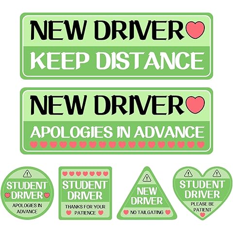 6Pcs Mint Green Irregular Car Decals, Beginner Magnet Supplies for Car Student Driv...