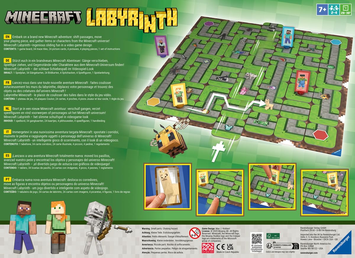 Ravensburger - Labyrinth Minecraft | Juegos Niños 7 Años | 2-4 Jugadores | Laberinto Juego De Mesa Minecraft | Regalo Niño 7 Años