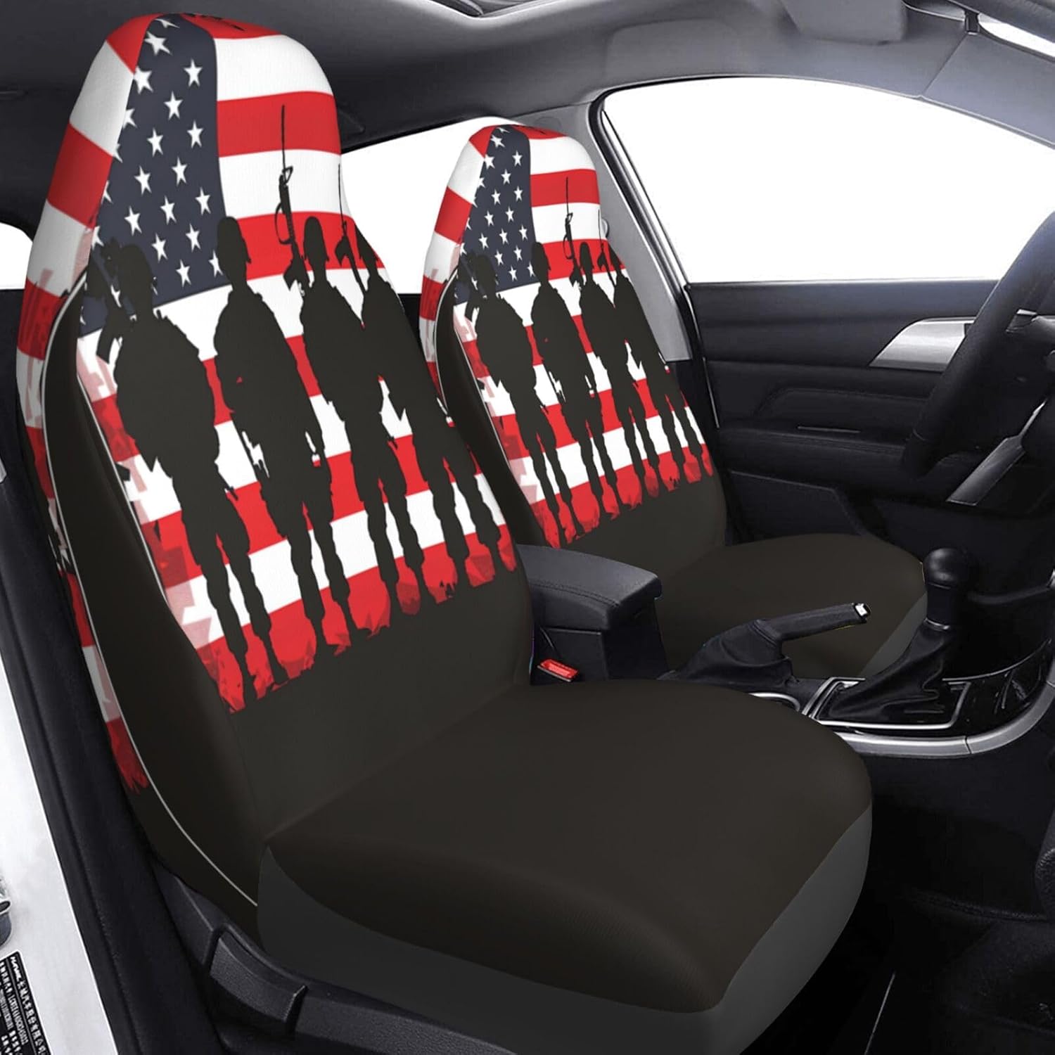 Foruidea Soldiers Silhouetted American Flag Car Seat Covers Universal 2 Pcs Auto Front Seat Cover Fit Most Cars,SUV,Sedan,Trucks