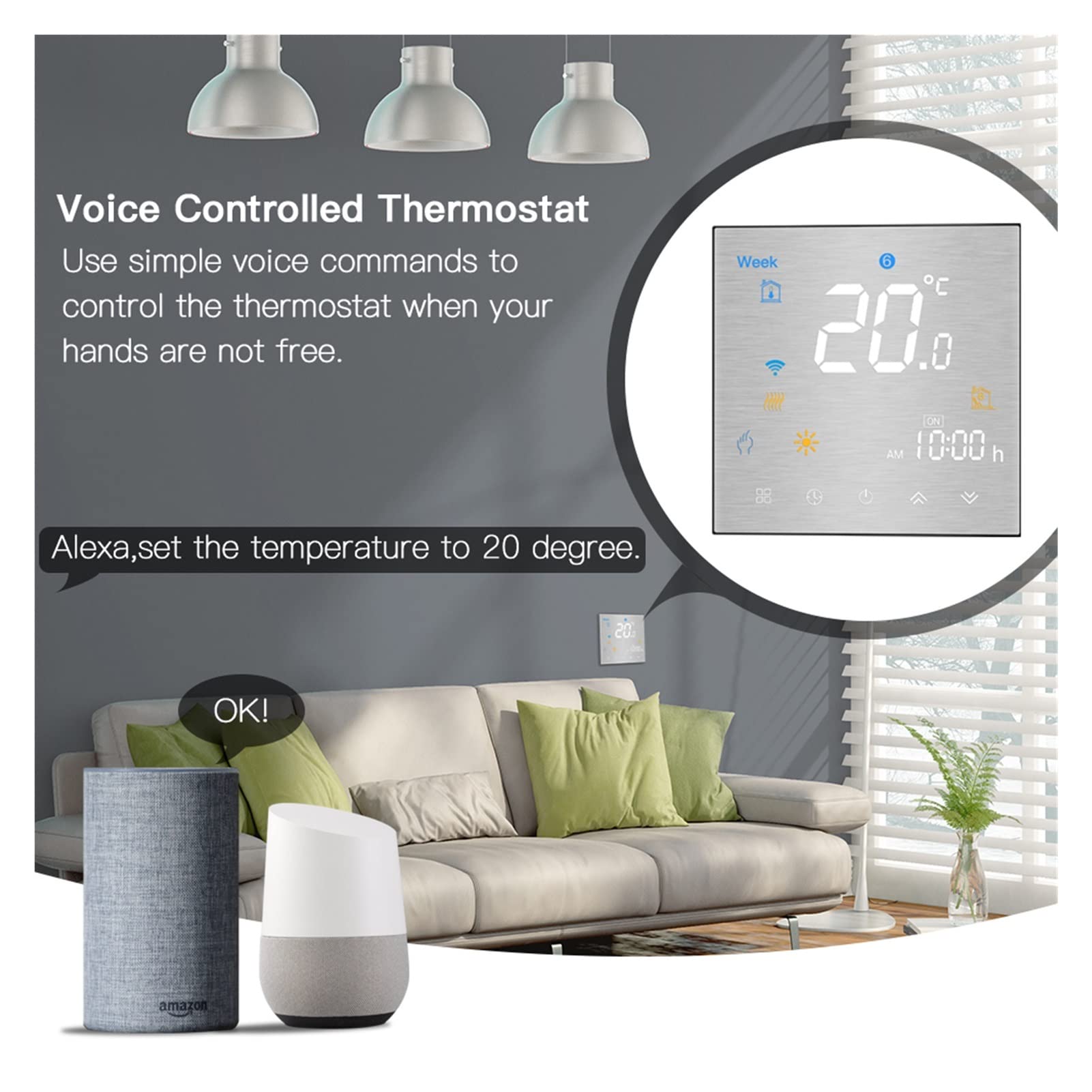 Czujnik termometru, Wifi Smart Thermostat Regulator temperatury do wody/elektrycznej Ogrzewanie podłogowe Kocioł wodny Działa domu(Water Gas Boiler)
