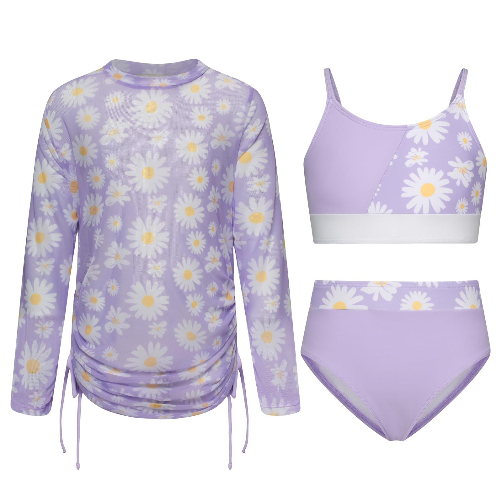 GRACE KARIN Sommer Badeanzug für Mädchen 3-teilig Bikini-Set Badeanzug Oberteile Slips Schwimmüberzüge für Urlaub Surfen Strand