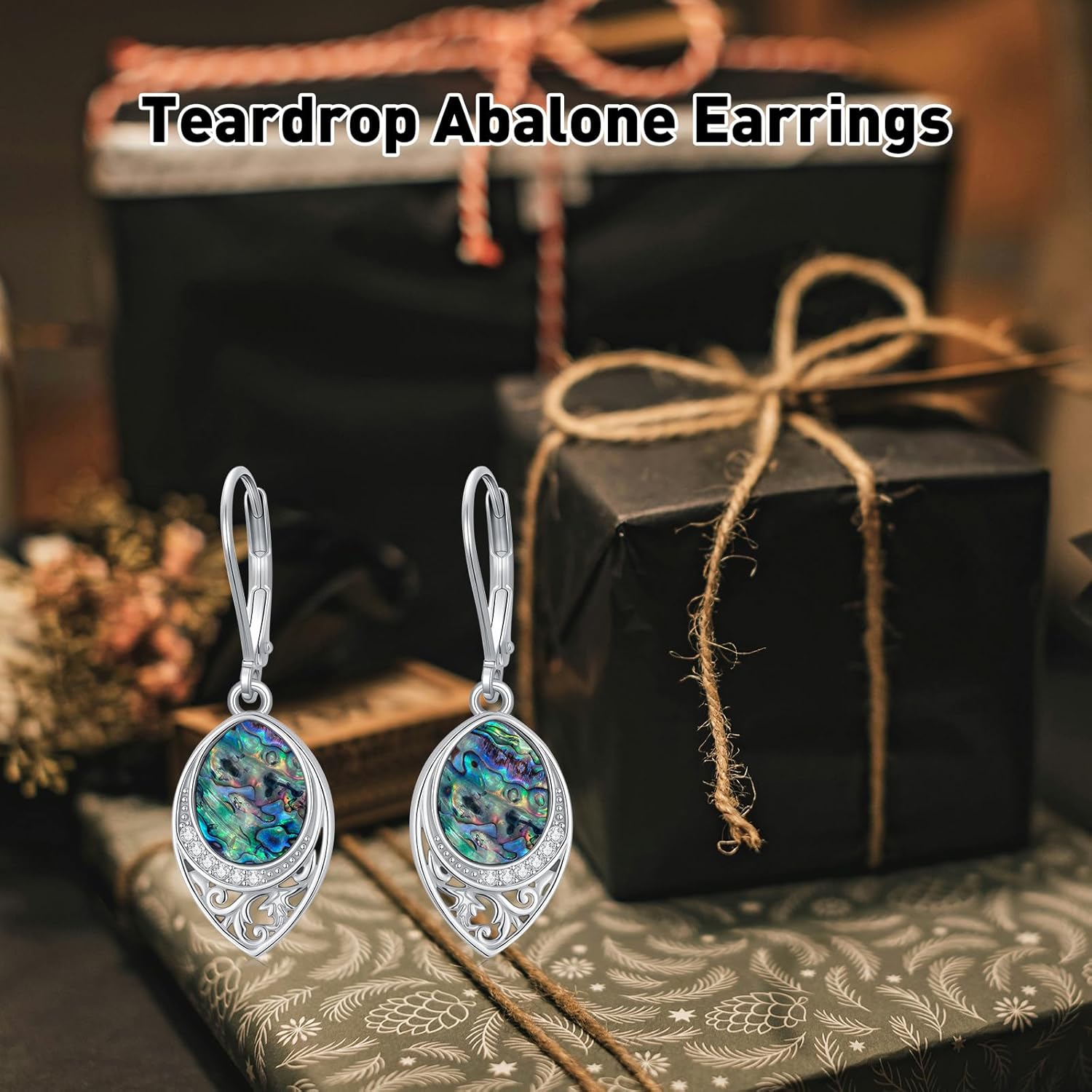 PROESS Filigree Teardrop Earrings S925 Sterling Silver Turquoise/Black Onyx/Peridot/Lapis Lazuli/Abalone Dangle Earrings Teardrop Jewelry for Women Mothers Day Birthday Christmas Gifts - Image 3