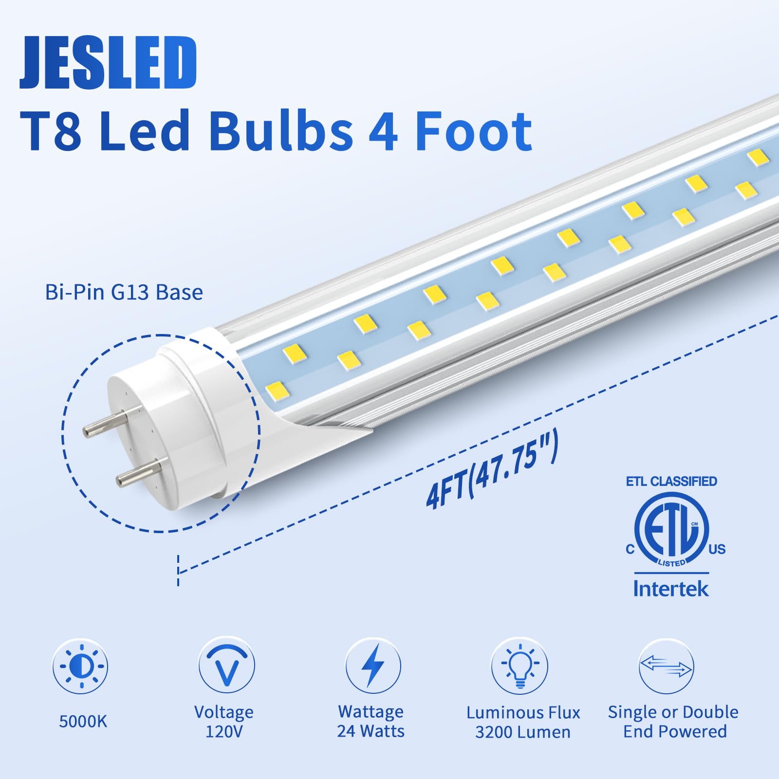 JESLED 12 Pack T8 LED Bulbs 4 Foot, Fluorescent Light Bulbs 48