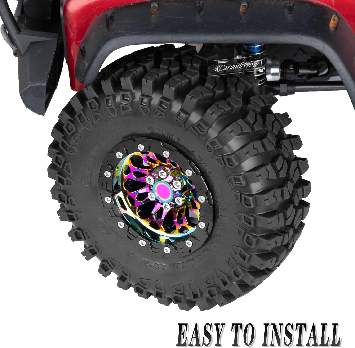 RC 2.2" Beadlock Wheels for 1/10 RC Crawler SCX10 AMG 6X6 TRX4 Red cat Gen8 Gen7 Pro,Alloy Aluminium 2.2 Beadlock RC Wheels 2.2 Beadlock RC Rims,4Packs,Rainbow