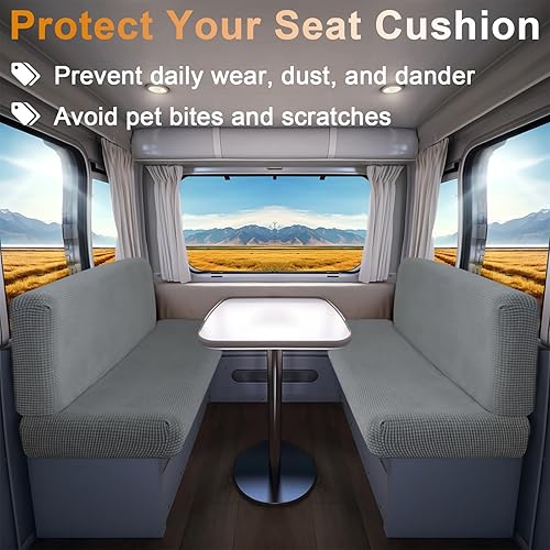 Miniatura 5 de leepiya 1 juego de fundas de cojín elásticas para autocaravana con 1 funda de respaldo, 1 funda de banco, lavable a máquina, ajuste universal para