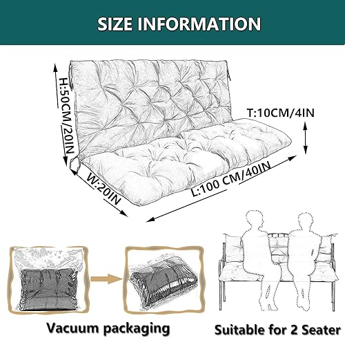 Miniatura 6 de bumuam Cojines de repuesto para columpio, cojín para columpio de patio al aire libre, almohadilla de banco de 2 a 3 plazas con respaldo, cojín