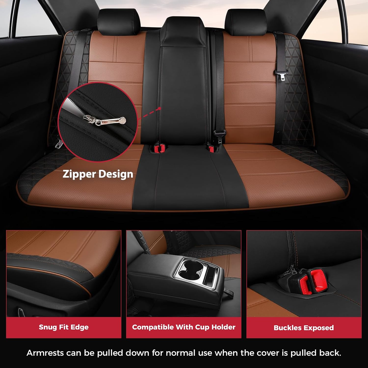 FREESOO Toyota Camry Seat Covers Full Set Custom Fit for SE/SE Sport/XSE 2017 2016 2015 2014 2013 2012 Models, Premium Waterproof Leather Car Seat Protectors (Black Brown)