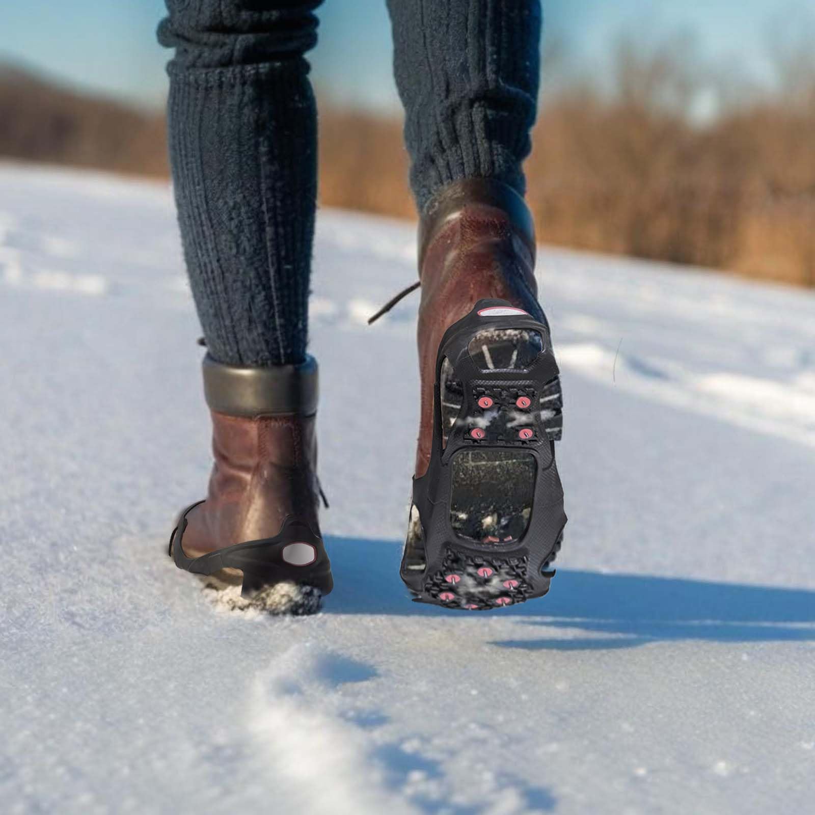 Impugnature da ghiaccio e neve alla moda con fluorescenti per scarpe e stivali, antiscivolo nero per escursionismo, jogging in inverno all'aperto